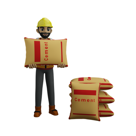 Man Holding Cement Sack  3D Illustration