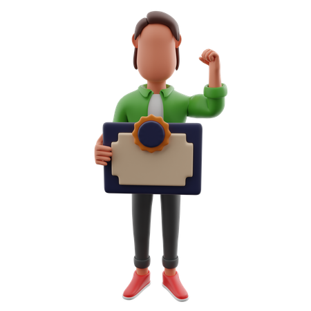 Man Holding Certificate  3D Illustration