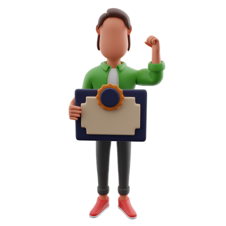 Man Holding Certificate  3D Illustration