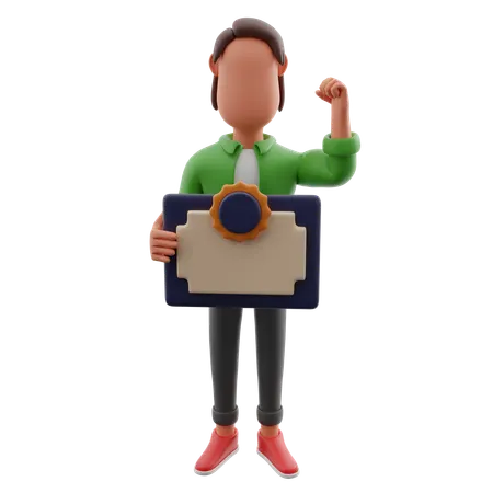 Man Holding Certificate  3D Illustration