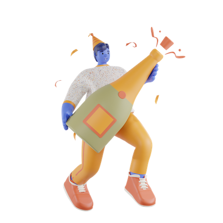 Man Holding Champagne Bottle  3D Icon