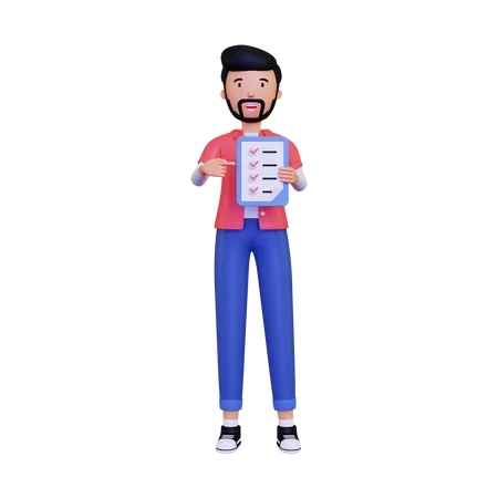 Man Holding checklist clickboard  3D Illustration