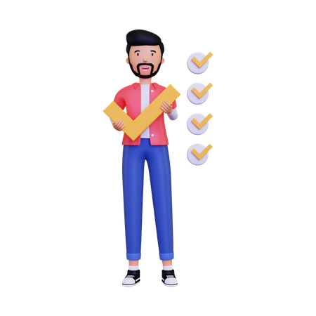 Man holding checkmark  3D Illustration