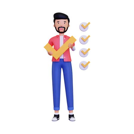 Man holding checkmark  3D Illustration