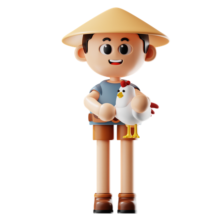 Man Holding Chicken  3D Icon