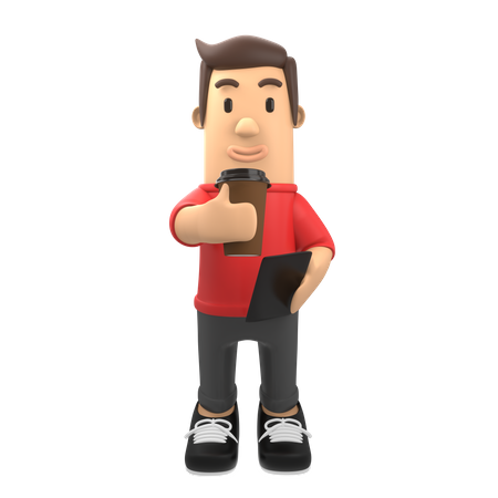Man holding coffee cup 3D Illustration