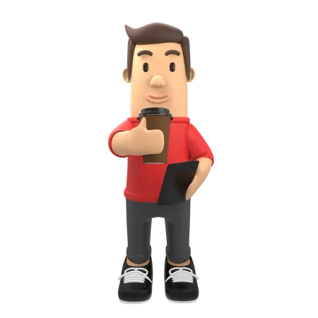 Man holding coffee cup 3D Illustration