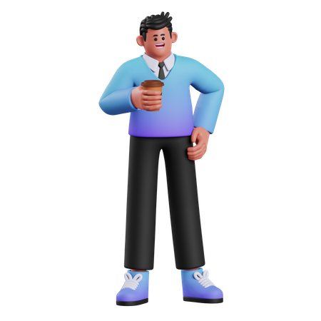 Man Holding Coffee Cup  3D Icon