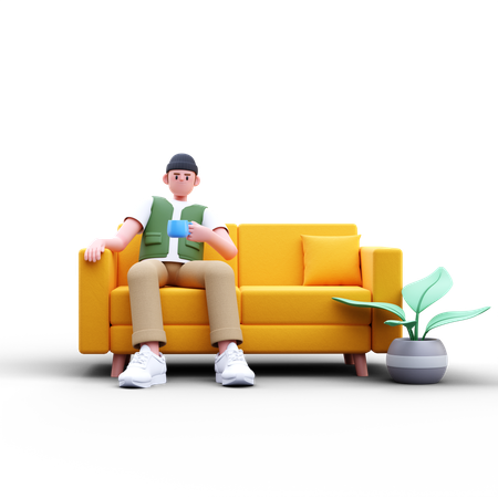Man Holding Coffee Cup  3D Icon