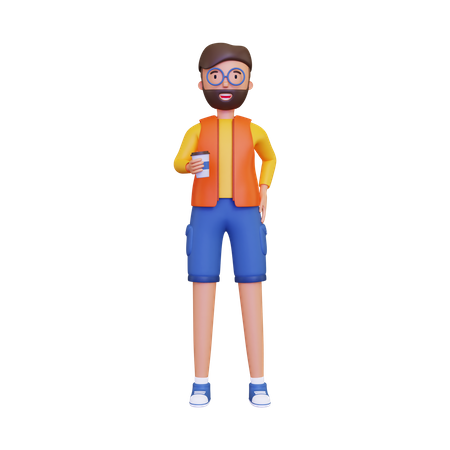 Man holding coffee glass  3D Icon