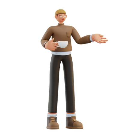 Man Holding Coffee Mug  3D Illustration