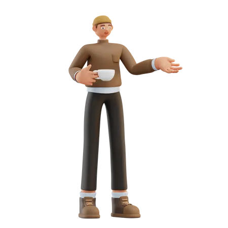 Man Holding Coffee Mug  3D Illustration