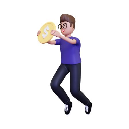 Man holding coin  3D Illustration