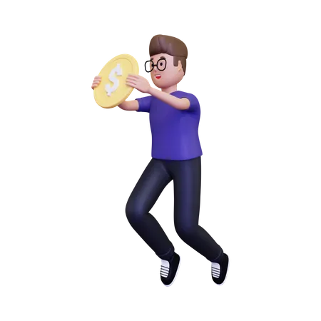 Man holding coin  3D Illustration