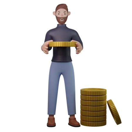 Man holding coin stack  3D Illustration