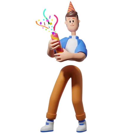 Man Holding Confetti Party  3D Illustration