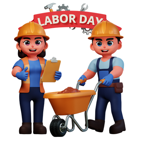 Man holding construction trolley  3D Icon