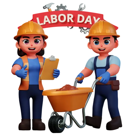 Man holding construction trolley  3D Illustration