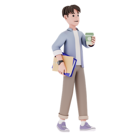 Man Holding Cup Of Coffee  3D Icon