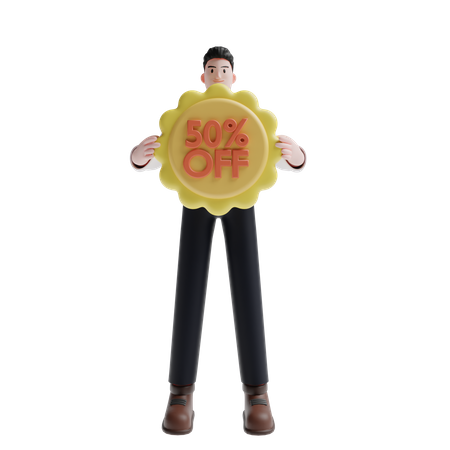 Man holding discount sign  3D Icon