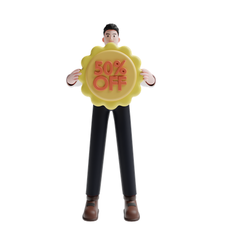 Man holding discount sign  3D Illustration