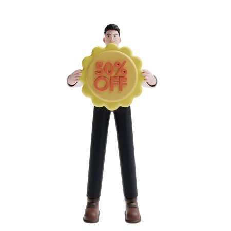 Man holding discount sign  3D Illustration