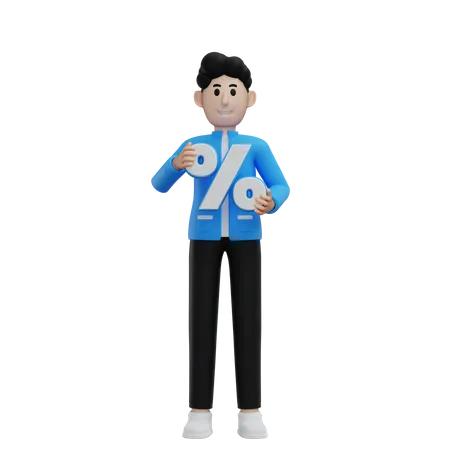 Man Holding Discount Symbol  3D Illustration