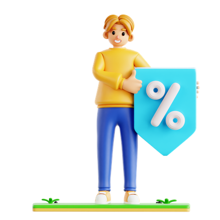Man Holding Discount Tag  3D Icon