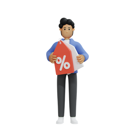 Man holding discount tag  3D Illustration