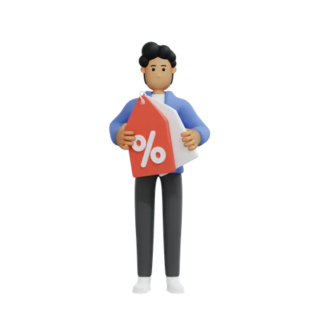 Man holding discount tag  3D Illustration