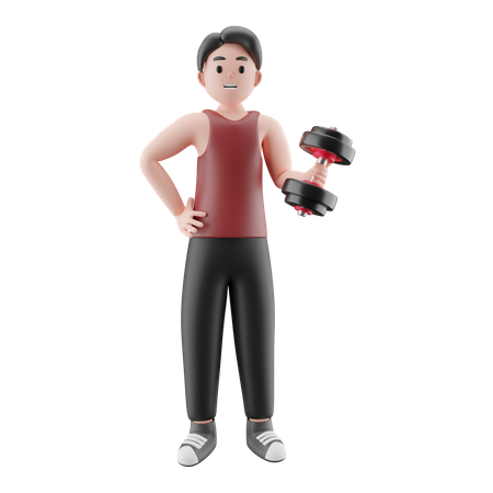 Man Holding Dumbbell  3D Illustration