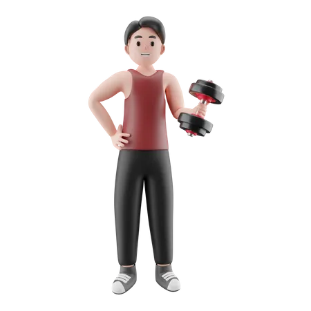 Man Holding Dumbbell  3D Illustration