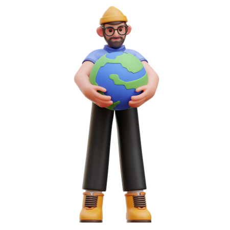 Man Holding Earth  3D Illustration
