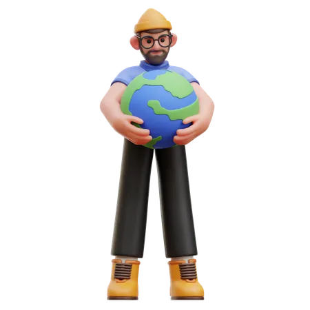 Man Holding Earth  3D Illustration