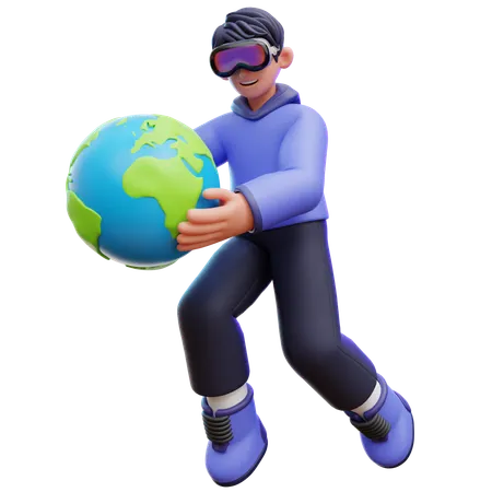 Man Holding Earth  3D Illustration