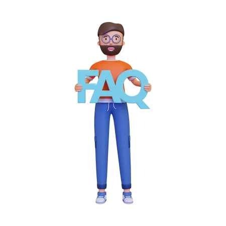 Man holding FAQ 3D Illustration