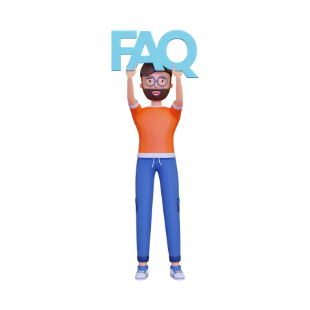 Man holding FAQ  3D Illustration