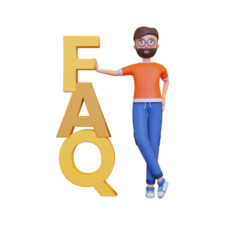 Man holding FAQ banner  3D Illustration