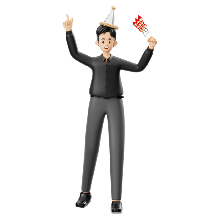 Man Holding Fireworks  3D Illustration