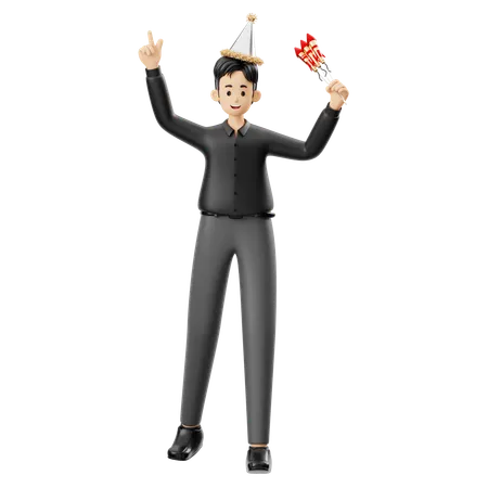 Man Holding Fireworks  3D Illustration