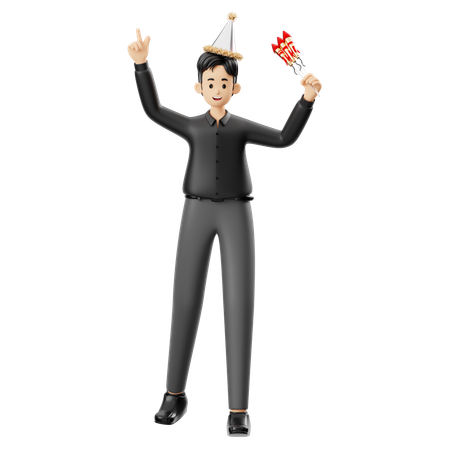 Man Holding Fireworks  3D Illustration