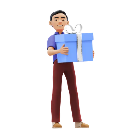Man holding gift 3D Illustration