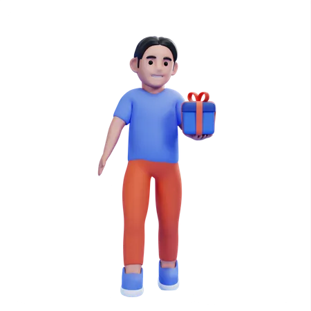 Man holding gift 3D Illustration