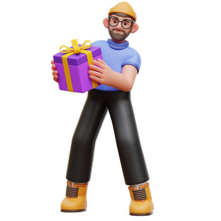 Man Holding Gift Box  3D Illustration