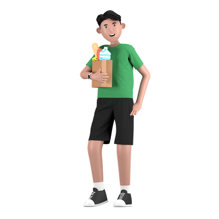 Man holding Grocery bag  3D Illustration