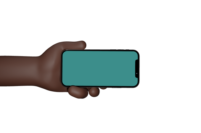 Man Holding hand showing black mobile phone with blank screen 3D Illustration