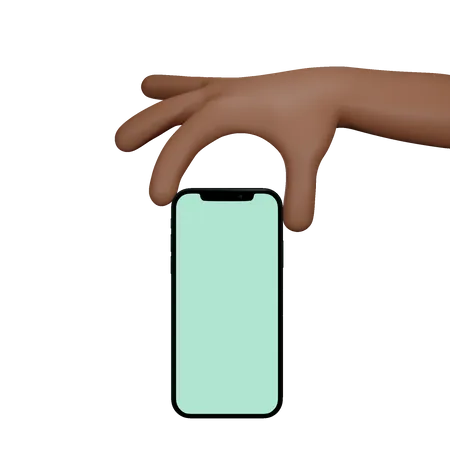 Man Holding hand showing black mobile phone with blank screen 3D Illustration