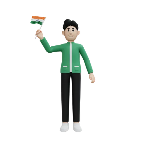 Man holding india flag  3D Illustration