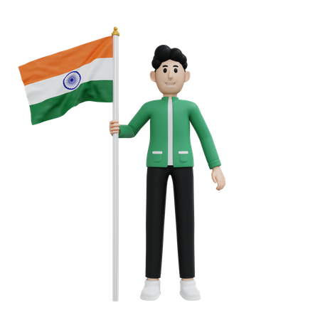 Man holding india flag  3D Illustration