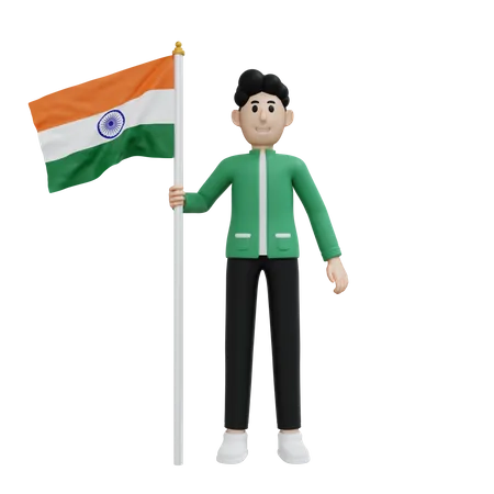 Man holding india flag  3D Illustration